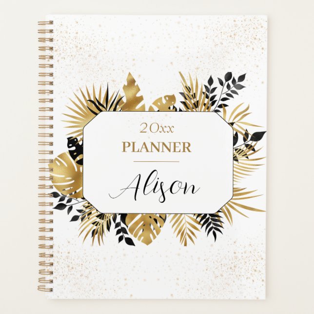Personalisierter Glitzer aus Schwarz und Gold Planer (Vorderseite)