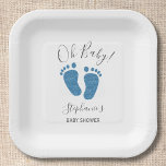 Personalisierter Glitzer Feet Blue Baby Dusche Squ Pappteller<br><div class="desc">Diese niedlichen Baby Shower Paper Teller sind mit blauen Glitzer Babyfüße und Oh Baby! in stilvoller Typografie dekoriert. Einfach anpassbar.</div>