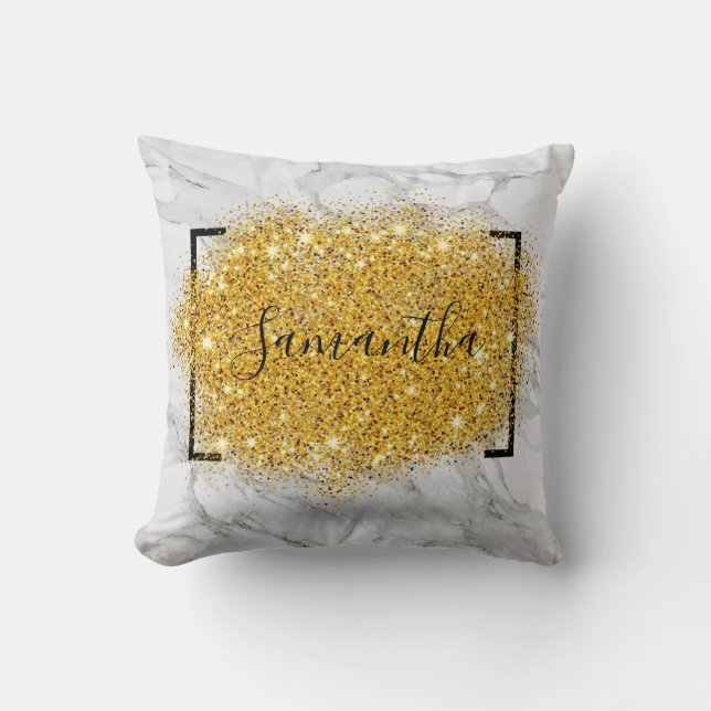 Personalisierter Glitzer Marmorgoldkissen Kissen (Vorderseite)