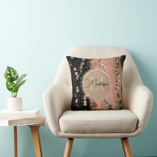 Personalisierter Glitzer mit rosa Korallen und sch Kissen