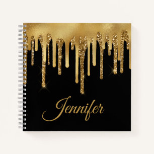 personalisierter Glitzer mit schwarzem Gold Notizbuch
