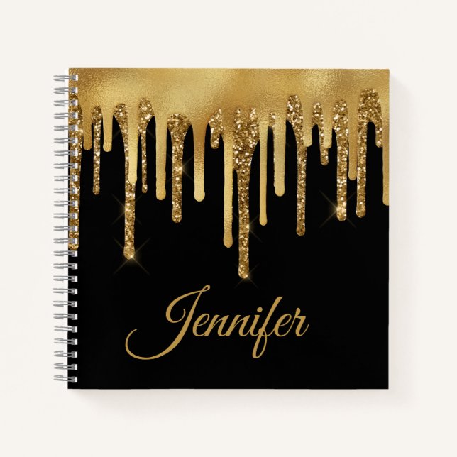 personalisierter Glitzer mit schwarzem Gold Notizbuch (Vorderseite)