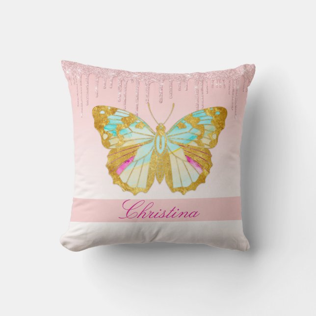 Personalisierter Glitzer Rosa Aquamariner Schmette Kissen (Vorderseite)