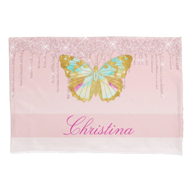 Personalisierter Glitzer Rosa Aquamariner Schmette Kissenbezug (Vorderseite)