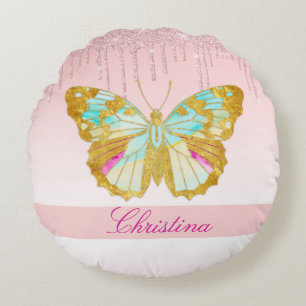 Personalisierter Glitzer Rosa Aquamariner Schmette Rundes Kissen