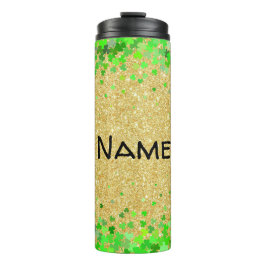Personalisierter Glitzer und Kleeblätter Thermosbecher