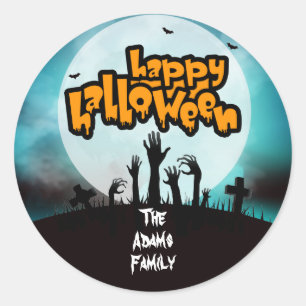 Personalisierter glücklicher Halloween-Zombie-Frie Runder Aufkleber