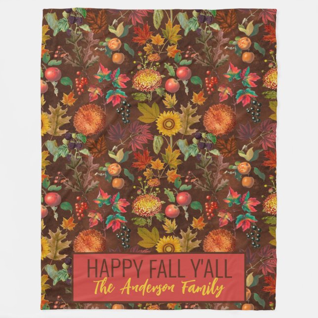 Personalisierter glücklicher Herbst Y'all Botanisc Fleecedecke (Vorderseite)