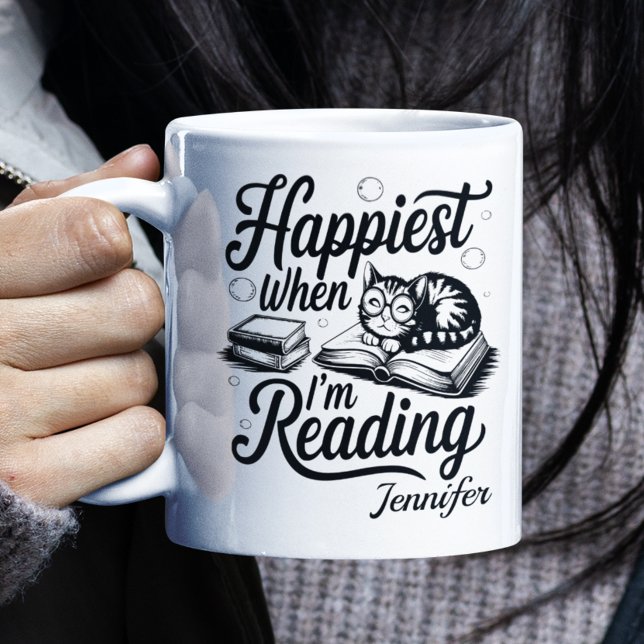 Personalisierter Glücklichsten, wenn ich Bücherwur Kaffeetasse (Happiest when I'm reading mug close up)