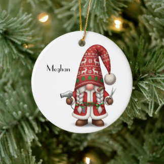 Personalisierter Gnom Weihnachten Hairstylist Keramik Ornament