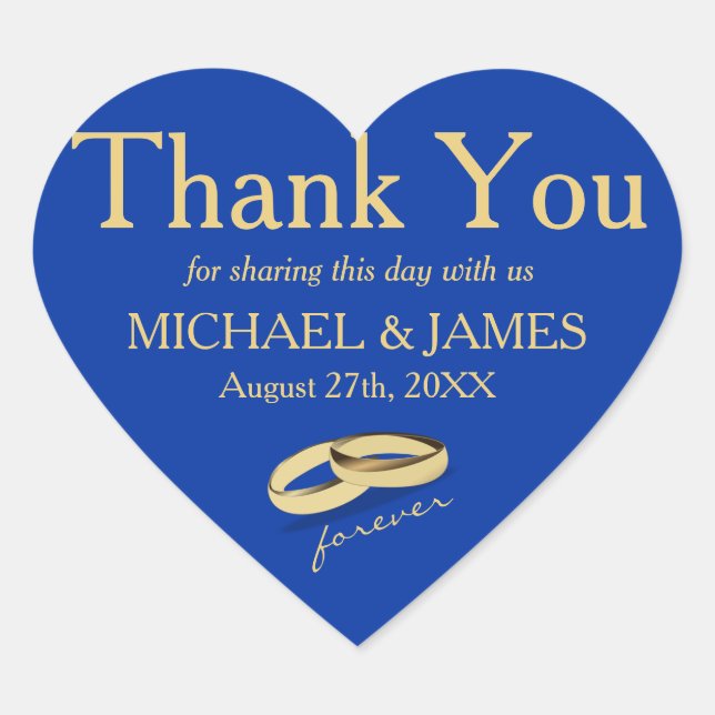 Personalisierter Gold & Blue Heart Wedger Sticker (Vorderseite)