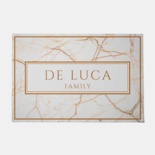 Personalisierter Gold Familienname Faux Weißmarmor Fußmatte
