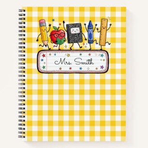 Personalisierter Gold-Gingham-Lehrer Notizbuch