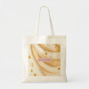 Personalisierter Gold Glitter Swirl auf Pearl Whit Tragetasche