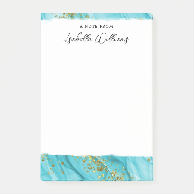 Personalisierter Gold Glitzer Blaue Farbe Post-it Klebezettel (Vorderseite)