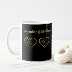 Personalisierter Gold Glitzer Hörer auf Schwarz Kaffeetasse
