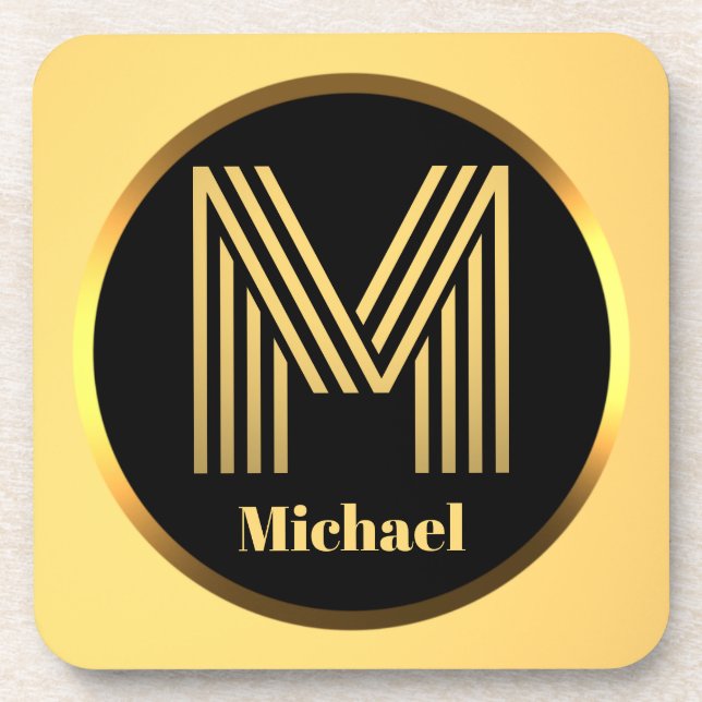 Personalisierter Gold-Mit Monogramm Buchstabe M Getränkeuntersetzer (Vorderseite)