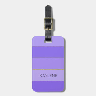 Personalisierter Gold Trim Violett Streifen Gepäck Gepäckanhänger