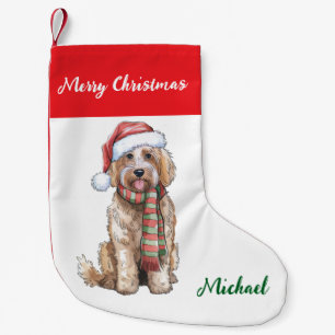Personalisierter Goldendoodle-Hund in Santa-Hut  Kleiner Weihnachtsstrumpf