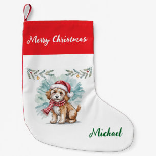 Personalisierter Goldendoodle-Hund in Santa-Hut  Kleiner Weihnachtsstrumpf