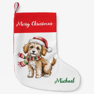 Personalisierter Goldendoodle-Hund in Santa-Hut  Kleiner Weihnachtsstrumpf