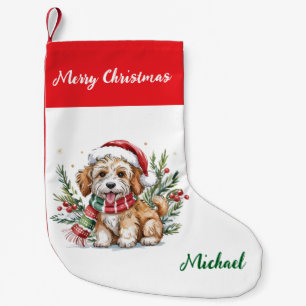Personalisierter Goldendoodle-Hund in Santa-Hut  Kleiner Weihnachtsstrumpf