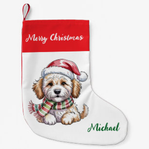 Personalisierter Goldendoodle-Hund in Santa-Hut  Kleiner Weihnachtsstrumpf