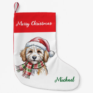 Personalisierter Goldendoodle-Hund in Santa-Hut  Kleiner Weihnachtsstrumpf