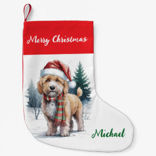 Personalisierter Goldendoodle-Hund in Santa-Hut  Kleiner Weihnachtsstrumpf