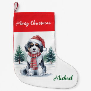 Personalisierter Goldendoodle-Hund in Santa-Hut  Kleiner Weihnachtsstrumpf