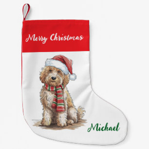 Personalisierter Goldendoodle-Hund in Santa-Hut  Kleiner Weihnachtsstrumpf