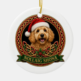 Personalisierter Goldendoodle Nollaig Shona Knoten Keramik Ornament