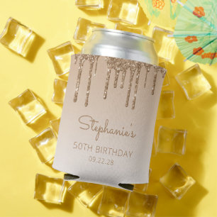 Personalisierter goldener Glitter-Drip 50. Geburts Dosenkühler