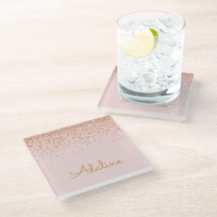 Personalisierter goldener Glitter-Monogramm-Name Glasuntersetzer