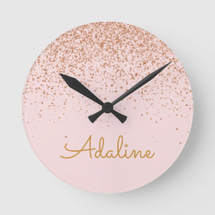 Personalisierter goldener Glitter-Monogramm-Name Runde Wanduhr