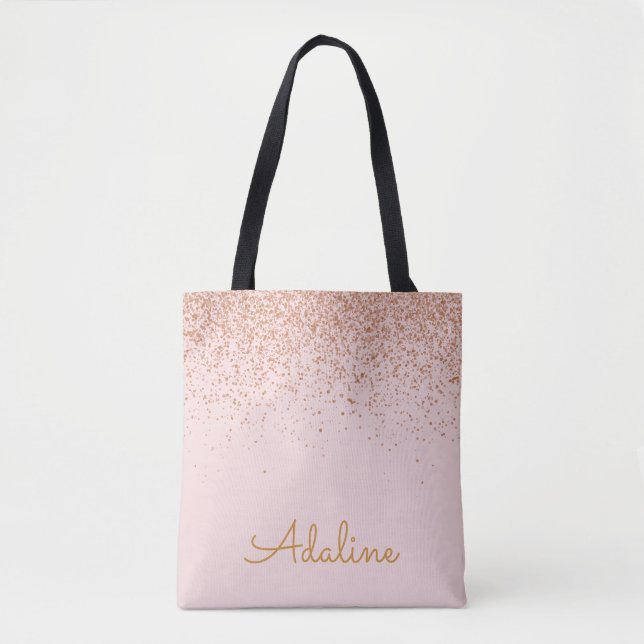 Personalisierter goldener Glitter-Monogramm-Name Tasche (Vorderseite)