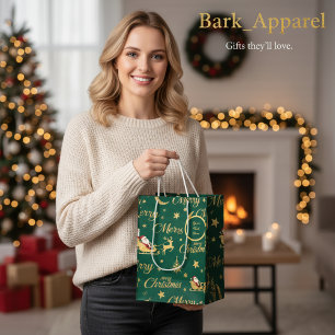 Personalisierter goldener Glitter-Weihnachtsmann-S Mittlere Geschenktüte