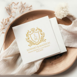 Personalisierter goldener Hochzeitswappen-Schild Serviette