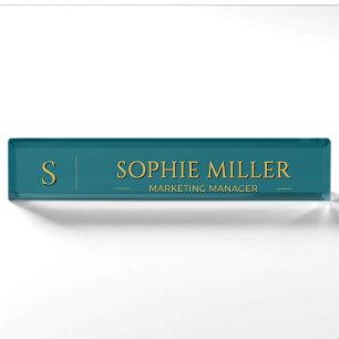 Personalisierter goldener Name, tiefer Tealhinterg Namensplakette