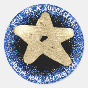 Personalisierter goldener Superstar Lehrer Belohnu Runder Aufkleber