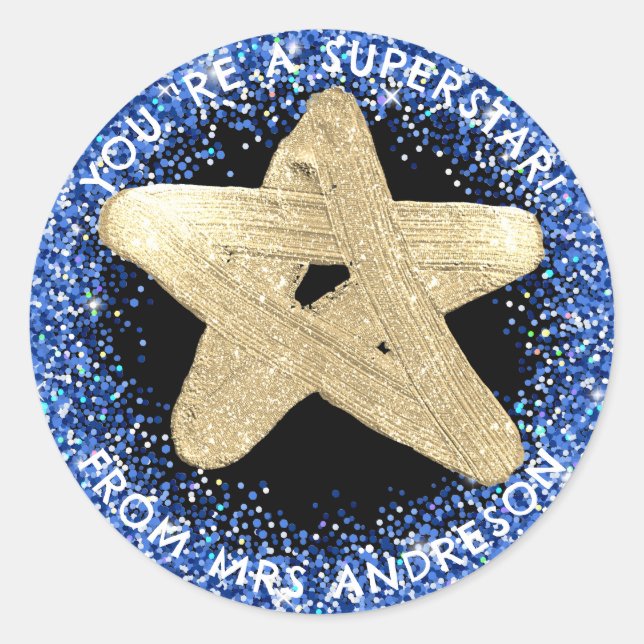 Personalisierter goldener Superstar Lehrer Belohnu Runder Aufkleber (Vorderseite)