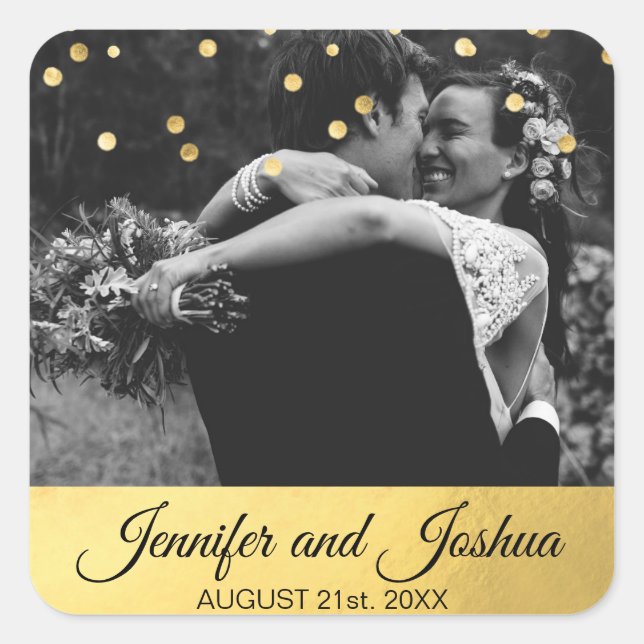 Personalisierter Goldfoil Confetti Wedding | FOTO Quadratischer Aufkleber (Vorderseite)