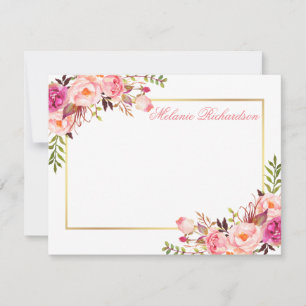Personalisierter Goldrahmen in Aquarellfarbe Rosa  Mitteilungskarte