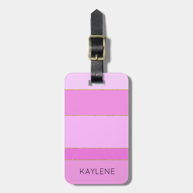 Personalisierter Goldstreifen - Rosa Streifen - Ge Gepäckanhänger (Vorderseite vertikal)