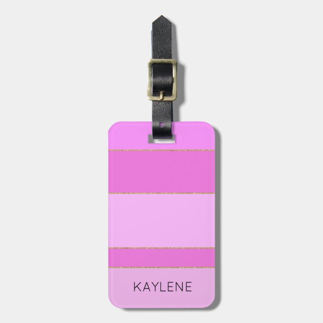 Personalisierter Goldstreifen - Rosa Streifen - Ge Gepäckanhänger (Vorderseite vertikal)