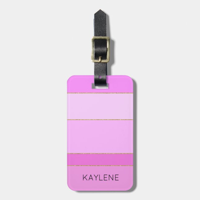 Personalisierter Goldstreifen - Rosa Streifen - Ge Gepäckanhänger (Vorderseite vertikal)