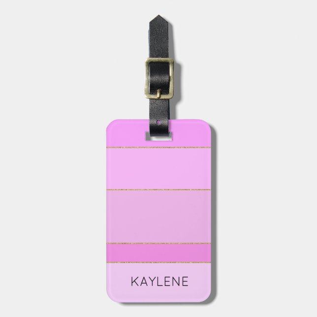 Personalisierter Goldstreifen - Rosa Streifen - Ge Gepäckanhänger (Vorderseite vertikal)