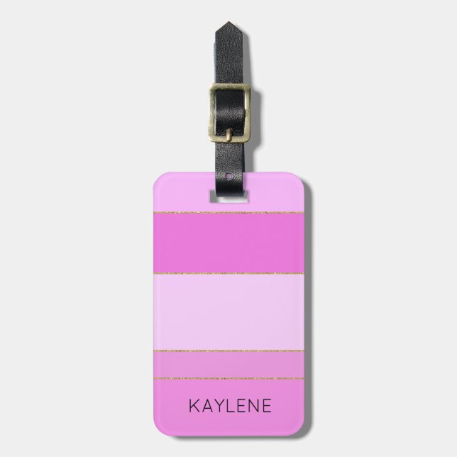 Personalisierter Goldstreifen - Rosa Streifen - Ge Gepäckanhänger (Vorderseite vertikal)