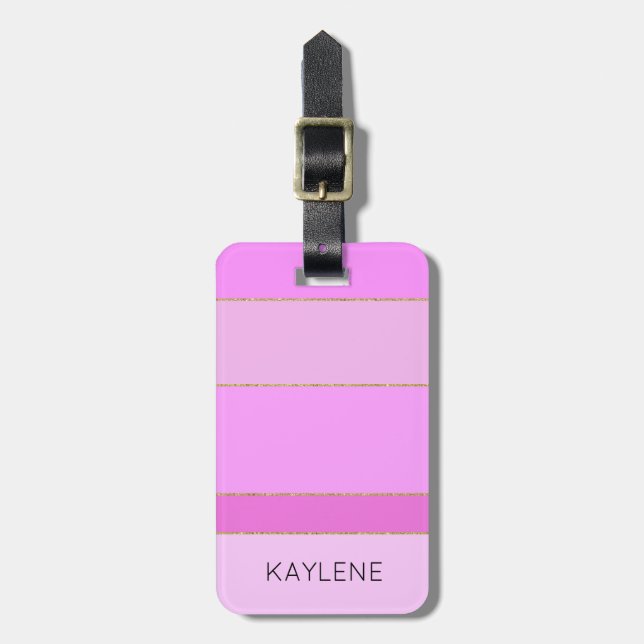 Personalisierter Goldstreifen - Rosa Streifen - Ge Gepäckanhänger (Vorderseite vertikal)