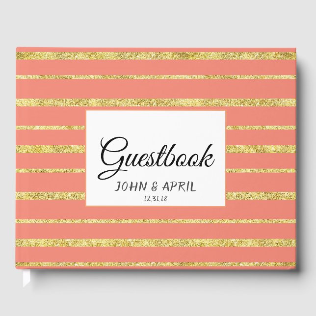 Personalisierter Goldstreifen und Korallenbuch Gästebuch (Vorderseite)